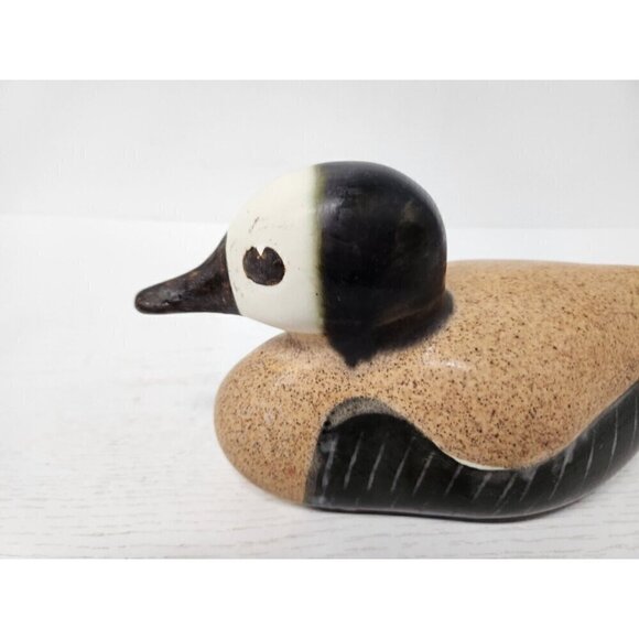 Vintage Ceramic Duck Figurine Farmhouse Country Decor Gray Beige Hand Painted - Picture 2 of 10